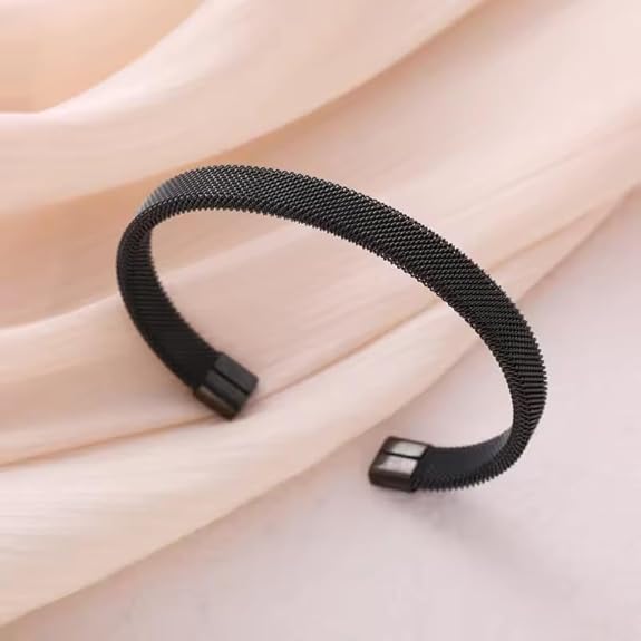 BRACELET MAILLE MANCHETTE NOIR
