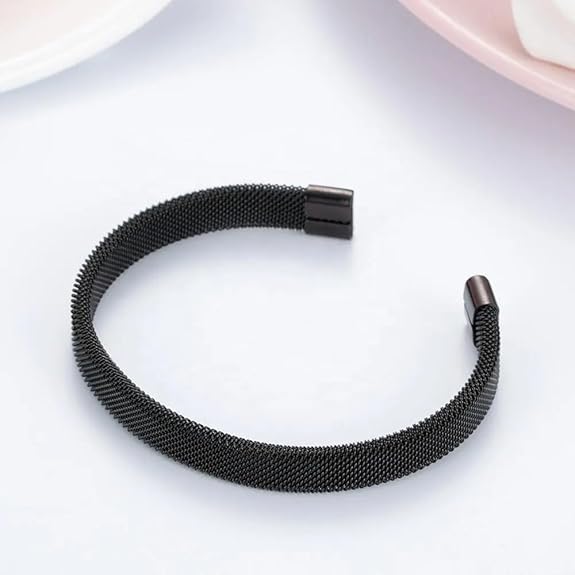 BRACELET MAILLE MANCHETTE NOIR